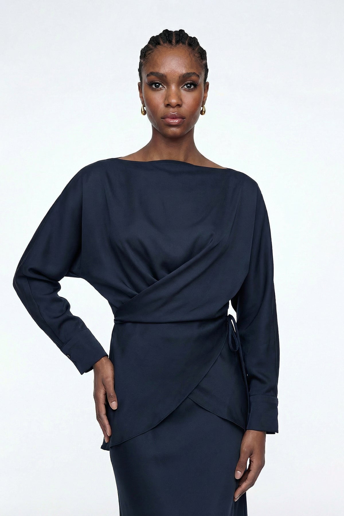 Diamantina Long Sleeve Ruch Skirt Set In Blue