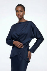 Diamantina Long Sleeve Ruch Skirt Set In Blue