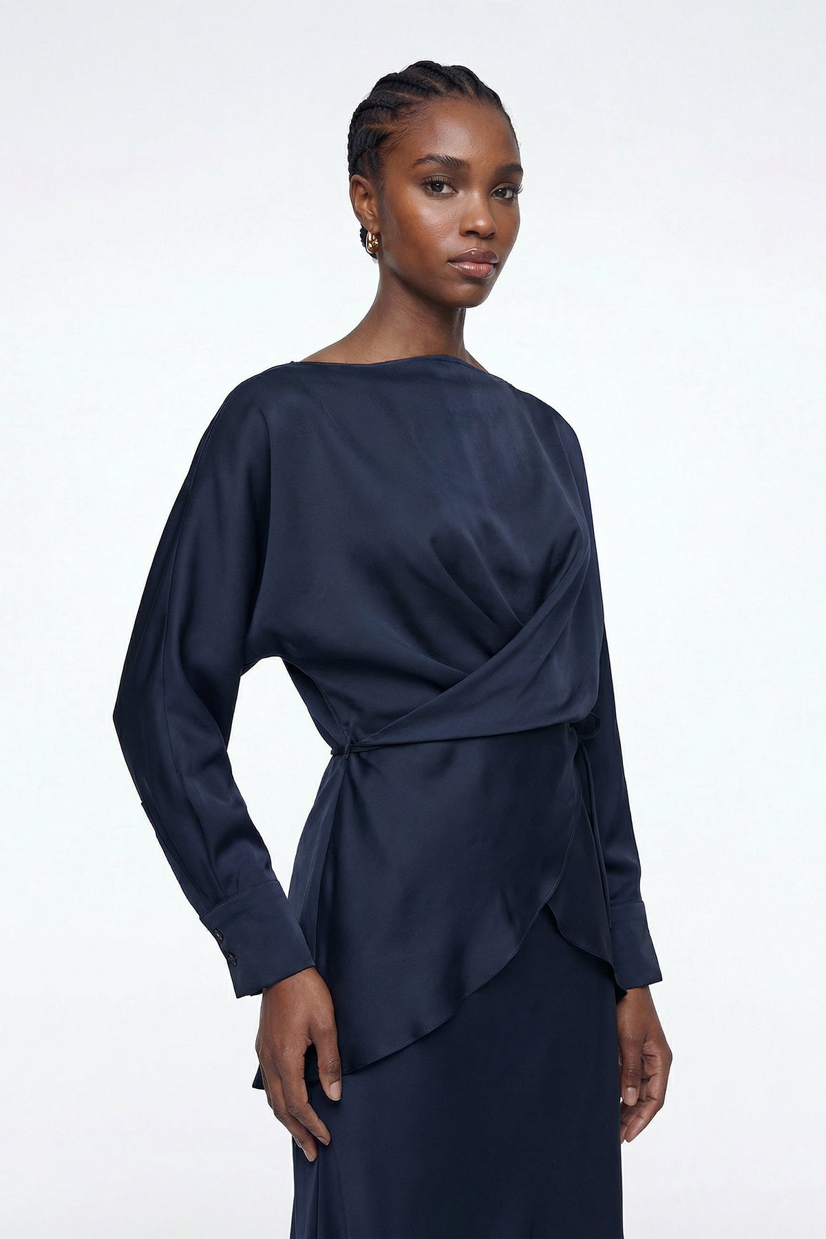 Diamantina Long Sleeve Ruch Skirt Set In Blue