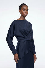 Diamantina Long Sleeve Ruch Skirt Set In Blue