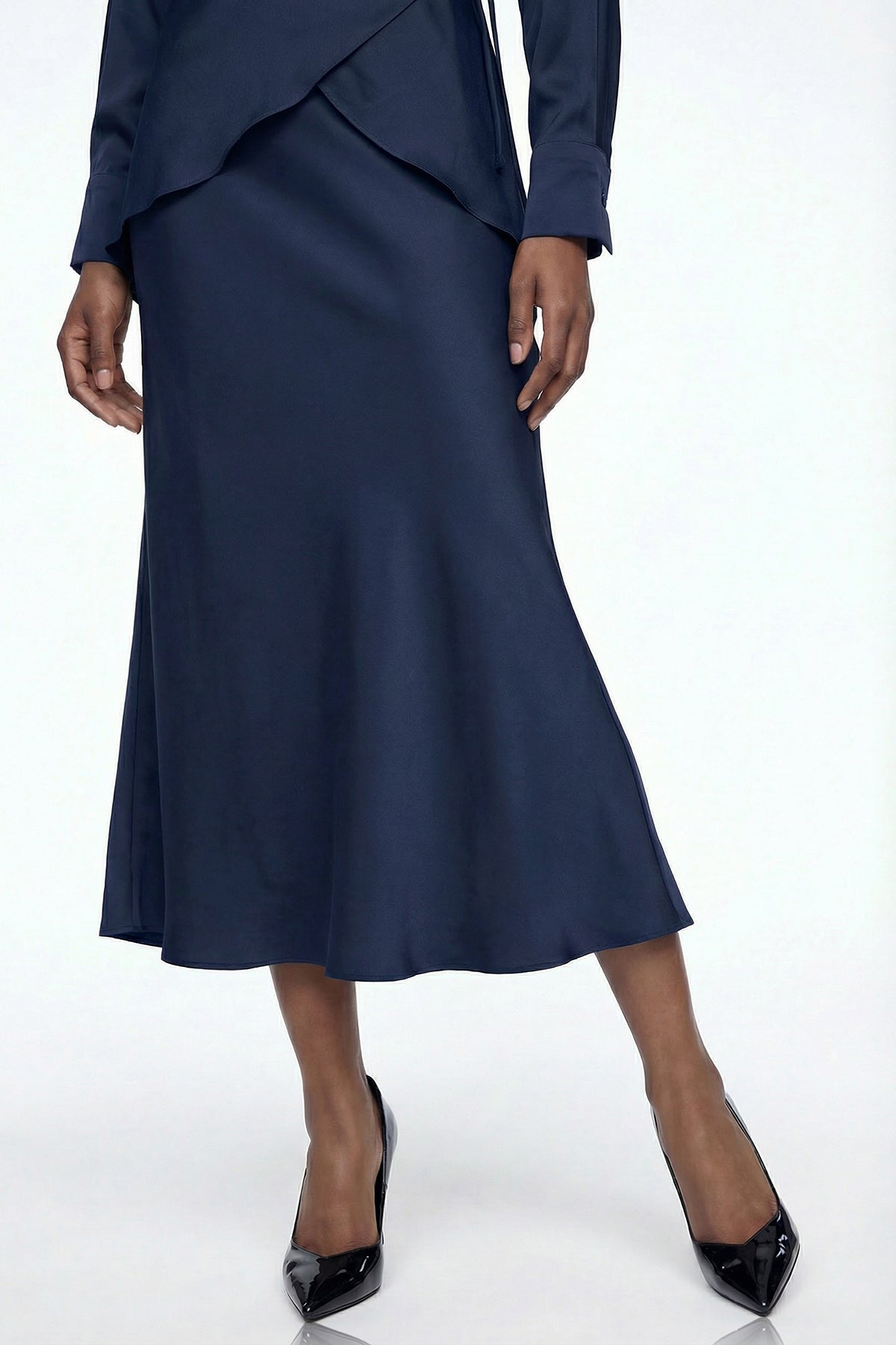 Diamantina Long Sleeve Ruch Skirt Set In Blue