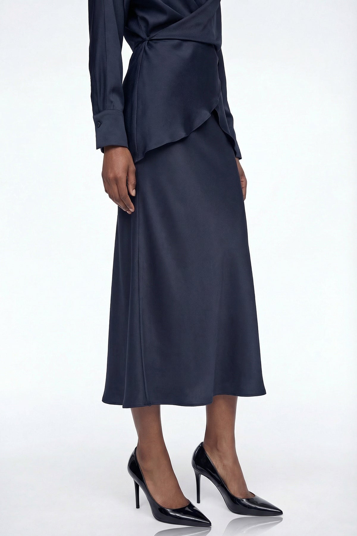 Diamantina Long Sleeve Ruch Skirt Set In Blue