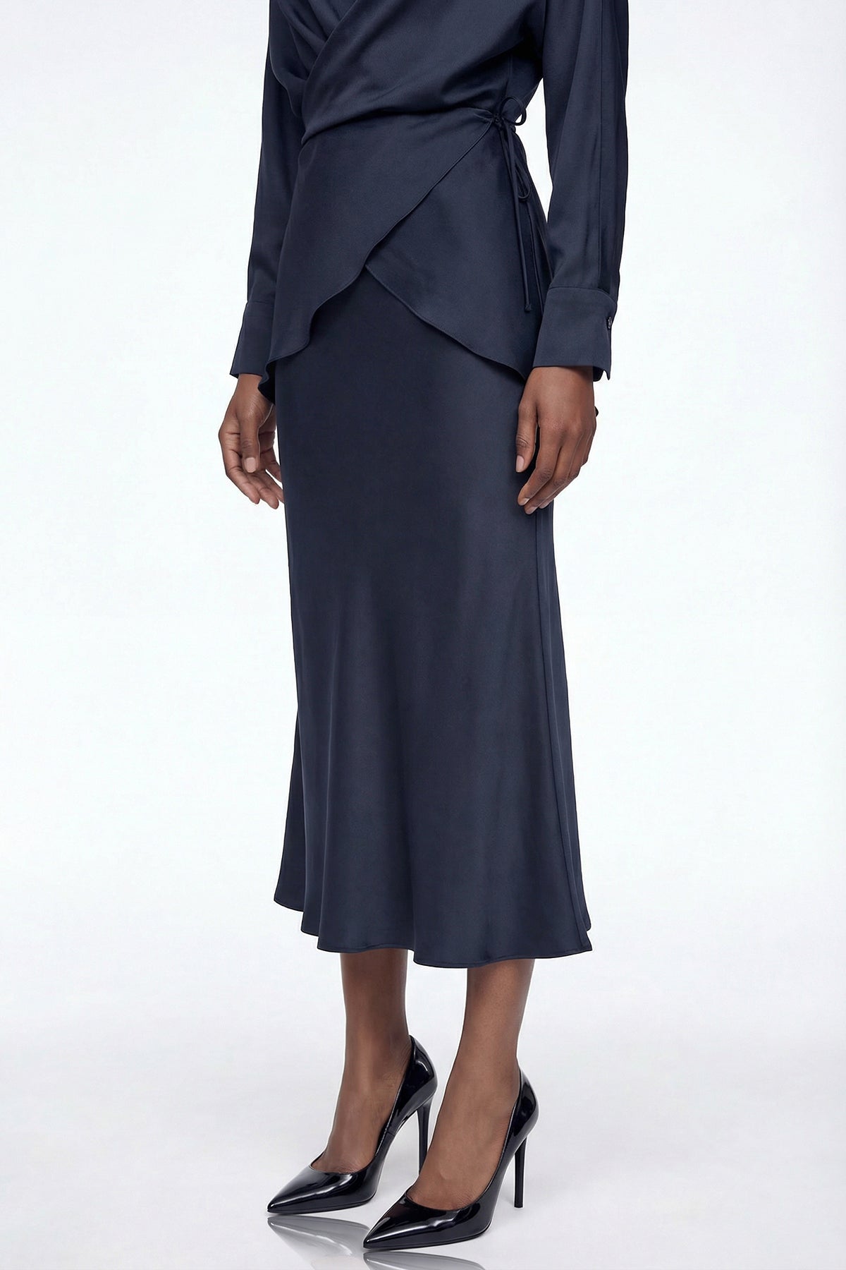 Diamantina Long Sleeve Ruch Skirt Set In Blue