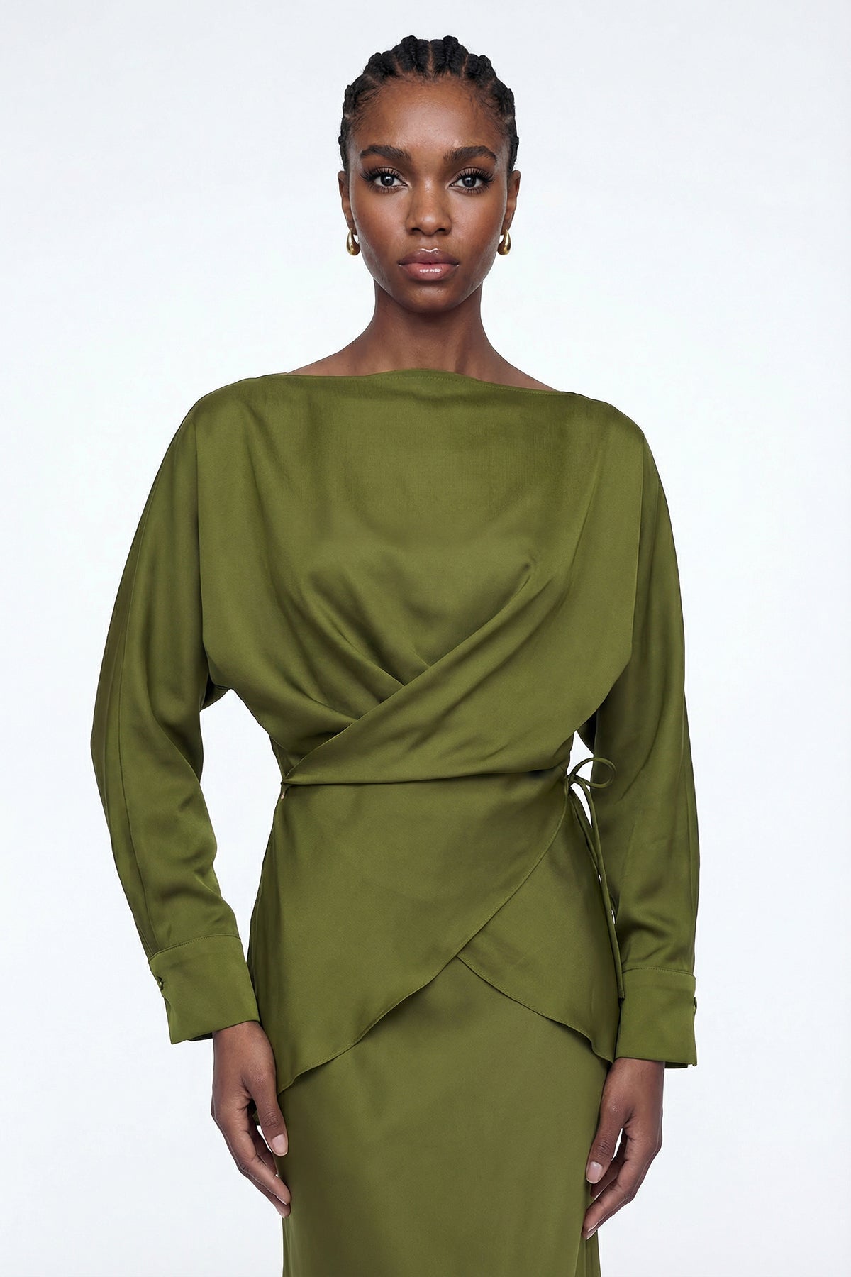 Diamantina Long Sleeve Ruch Skirt Set In Green