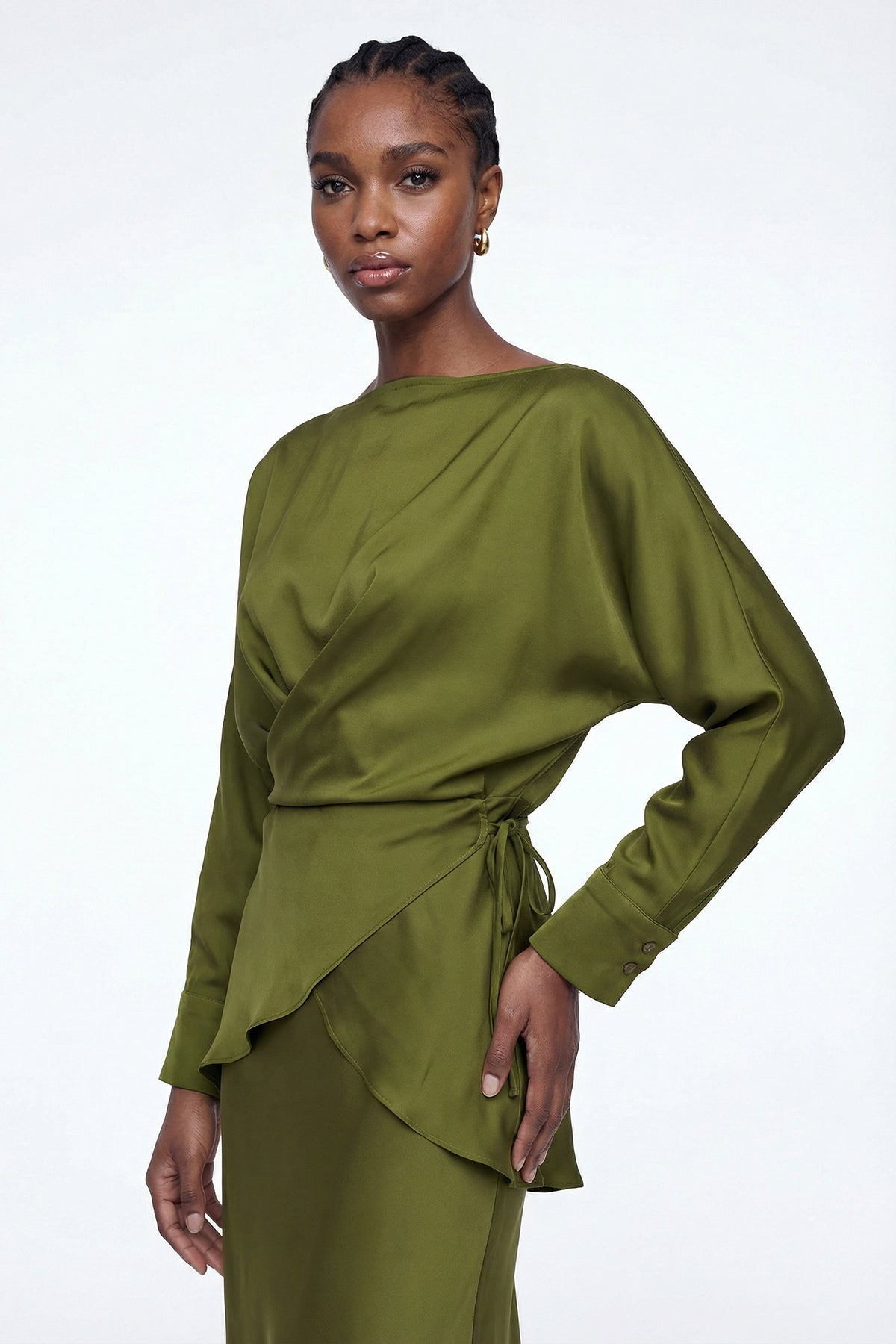Diamantina Long Sleeve Ruch Skirt Set In Green