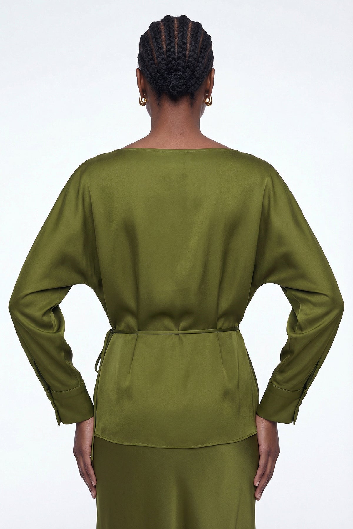Diamantina Long Sleeve Ruch Skirt Set In Green