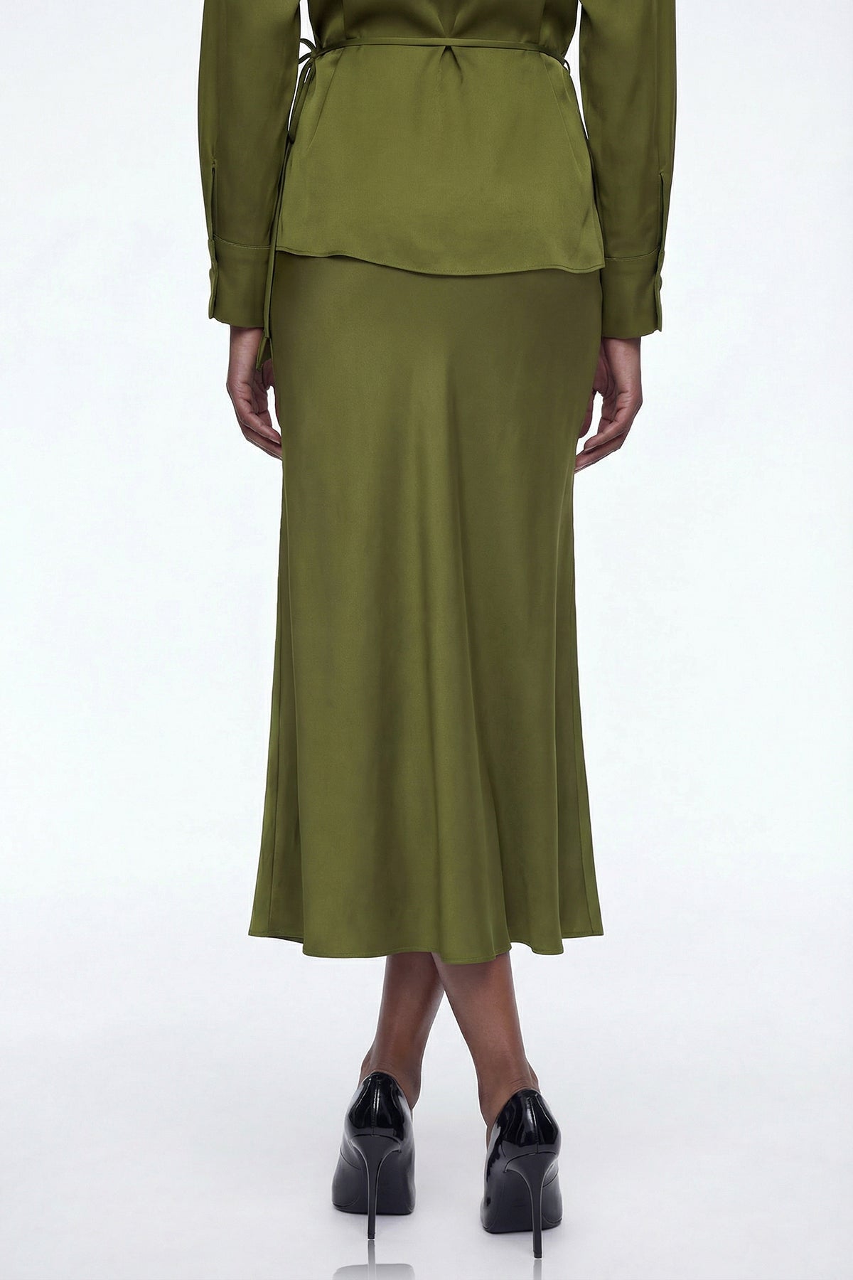 Diamantina Long Sleeve Ruch Skirt Set In Green