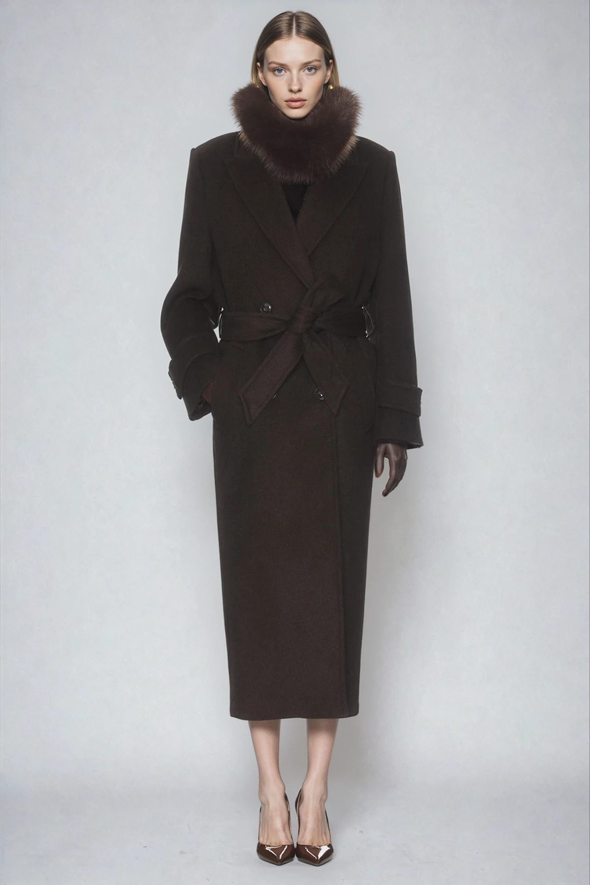 Dieter Double Breasted Coat In Brown
