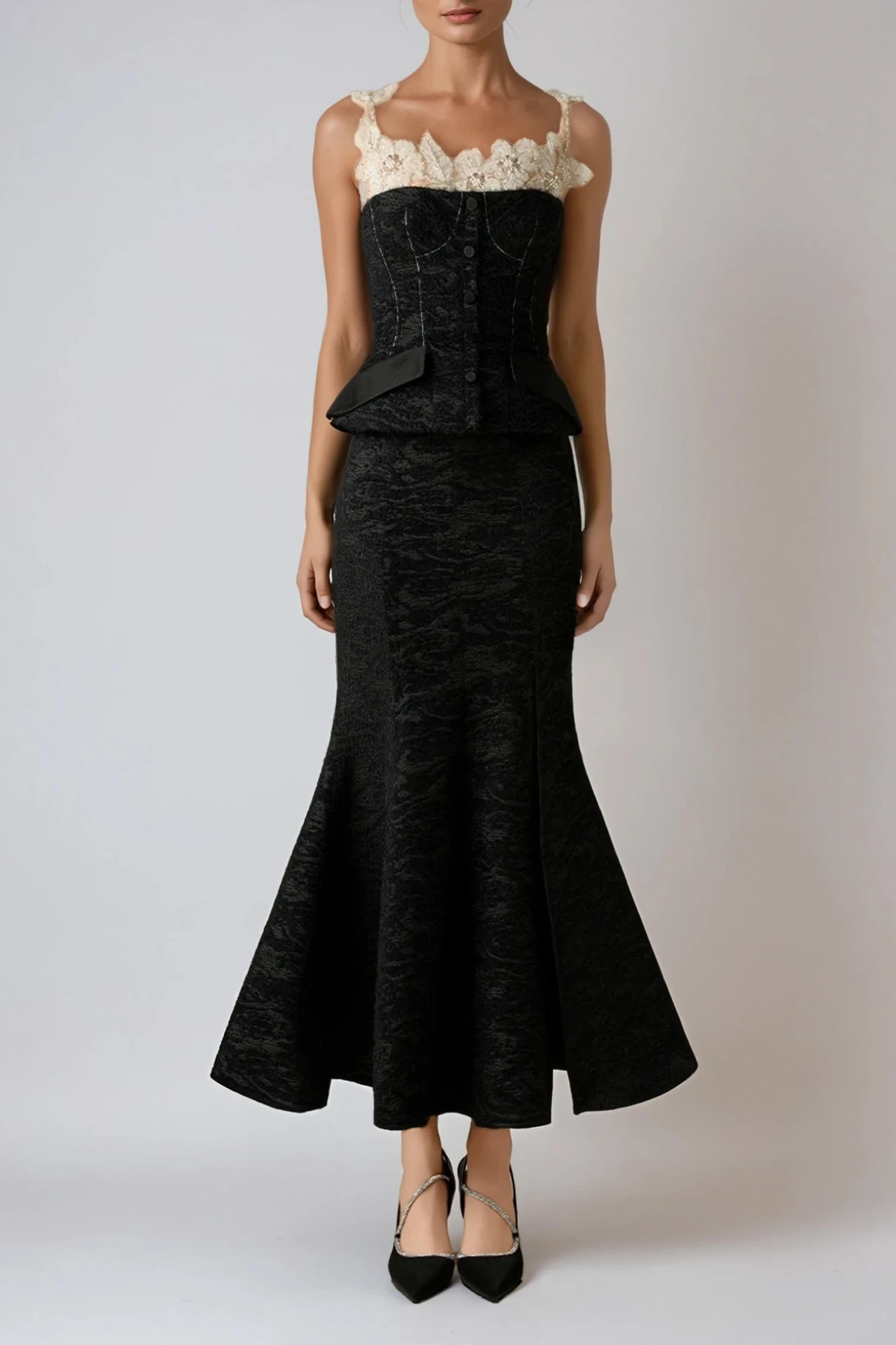 Dieuwer Embroidered Floral Split Skirt Set