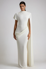 Dimosthenis Bodycon Ruch Fringe Maxi Dress In White