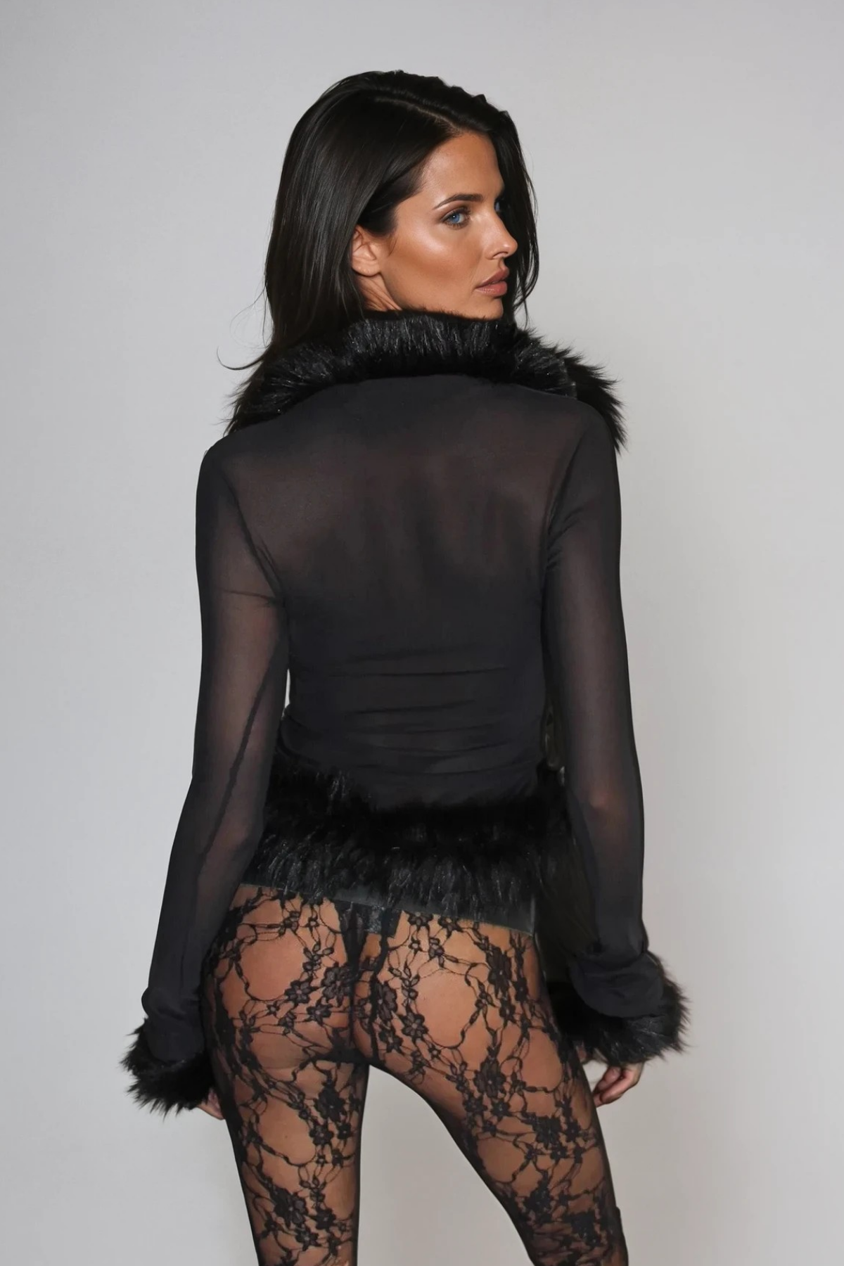Dinu Faux Fur Mesh Top