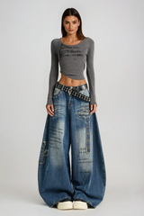 Diomidis Deconstruct Print Bleached Barrel Jeans