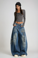 Diomidis Deconstruct Print Bleached Barrel Jeans