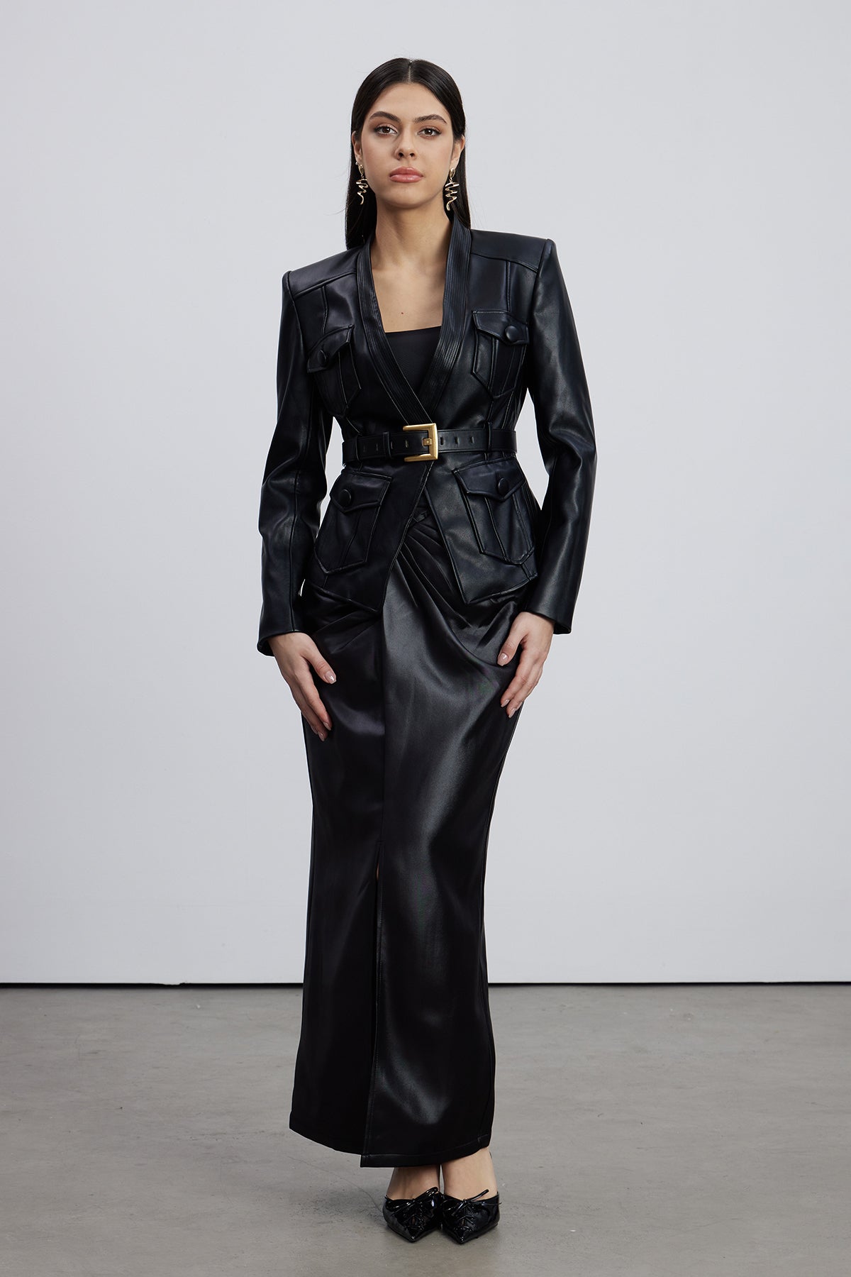 Dionysia Plunge Leather Jacket