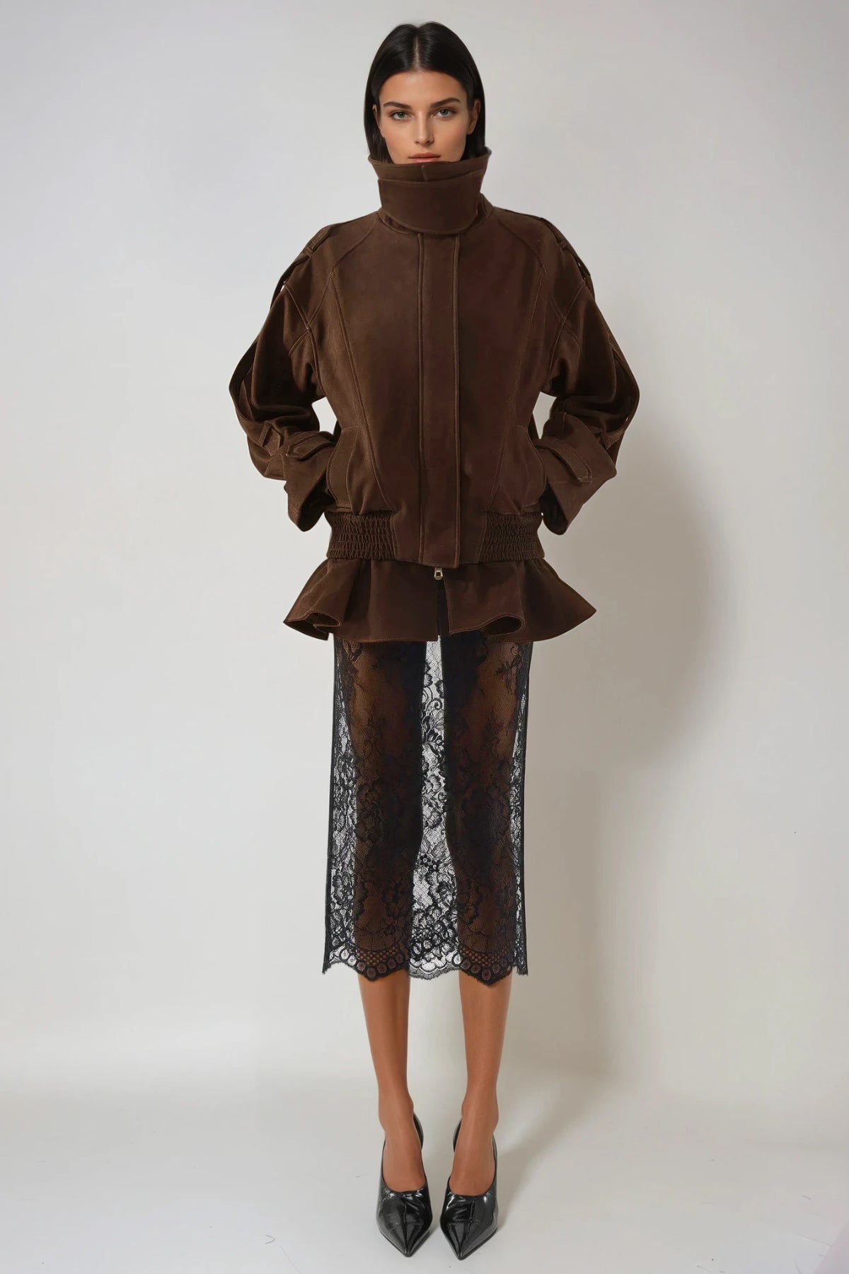 Diwata Funnel Neck Lace Skirt Set