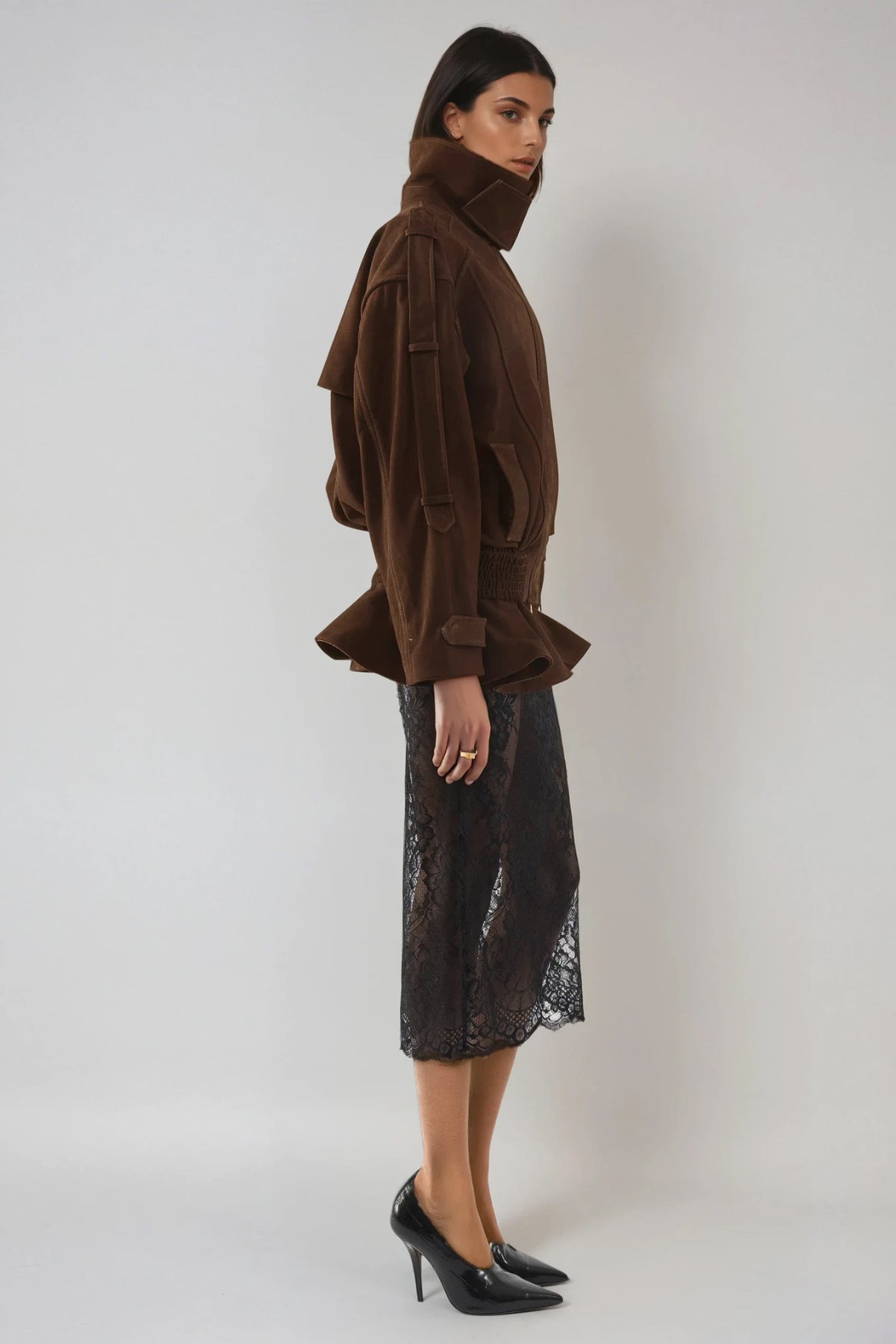 Diwata Funnel Neck Lace Skirt Set