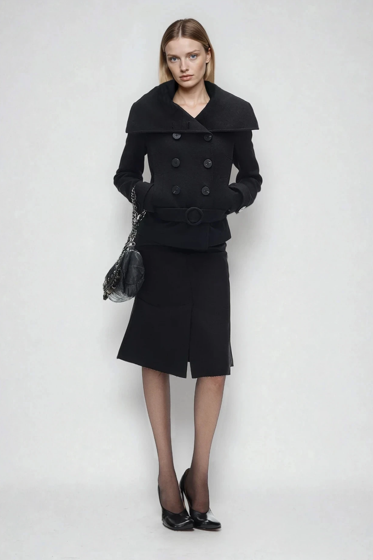 Djuradja Funnel Neck Belt Jacket In Black