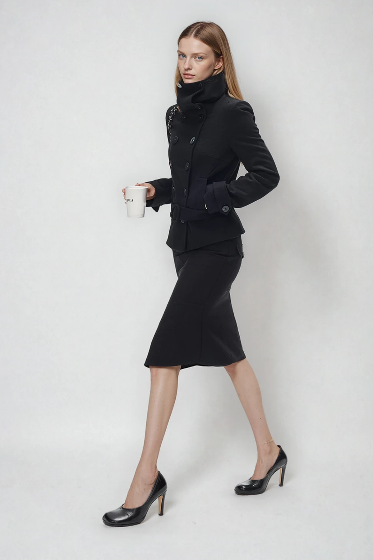 Djuradja Funnel Neck Belt Jacket In Black