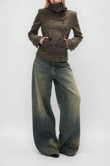 Djuradja Funnel Neck Belt Jacket In Brown