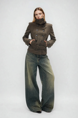 Djuradja Funnel Neck Belt Jacket In Brown