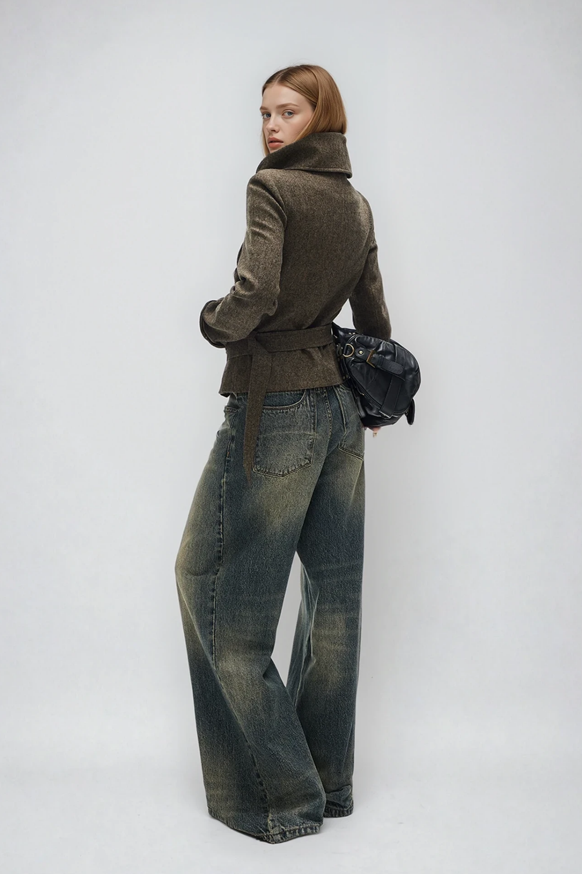 Djuradja Funnel Neck Belt Jacket In Brown