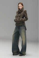 Djuradja Funnel Neck Belt Jacket In Brown