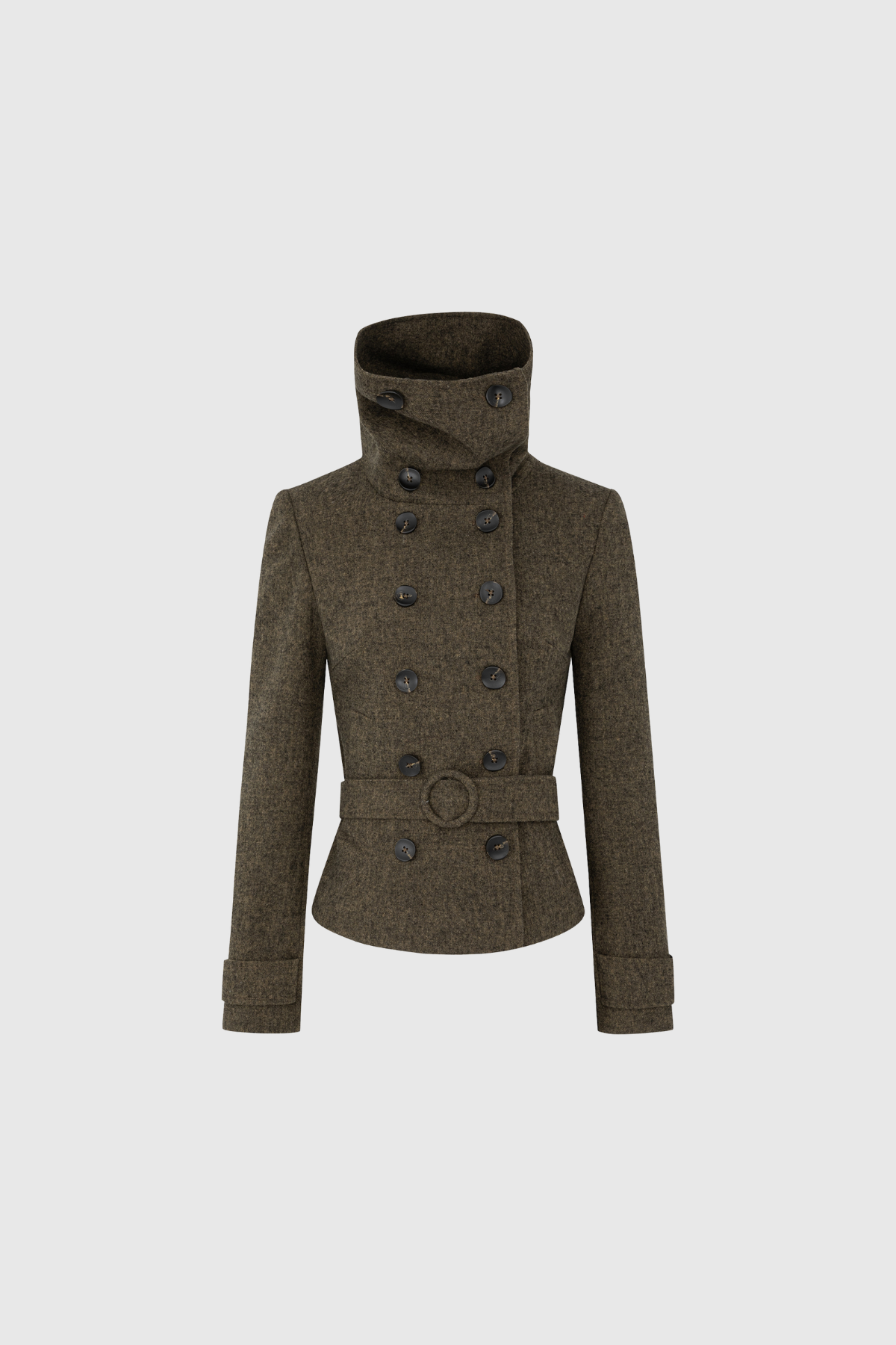 Djuradja Funnel Neck Belt Jacket In Brown