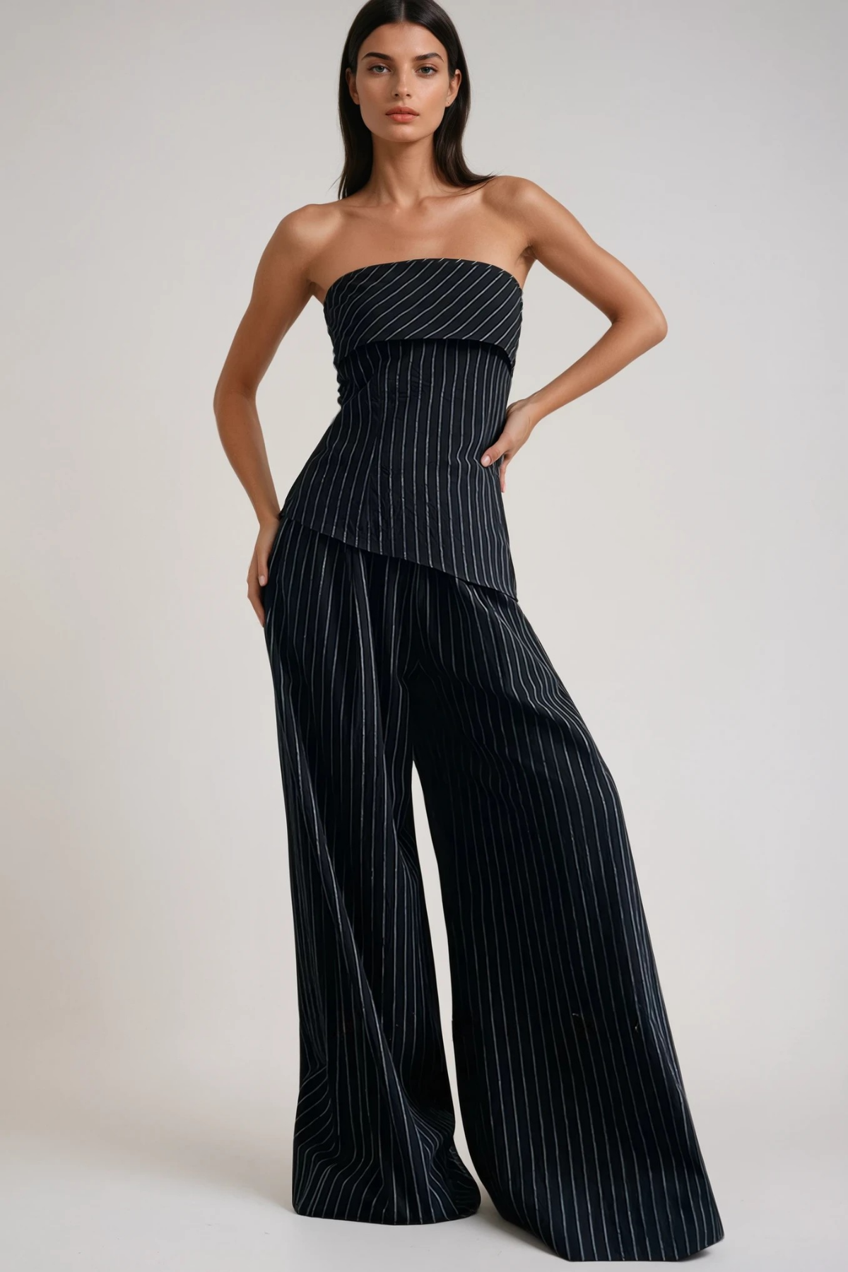 Dmitry Strapless Stripe Pants Set