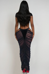 Dobri Crop Cutout Mesh Skirt Set In Black