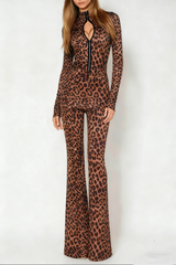 Dobromila Leopard Long Sleeve Bodycon Hook Pants Set