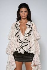 Donar Ruffle Plunge Dot Top