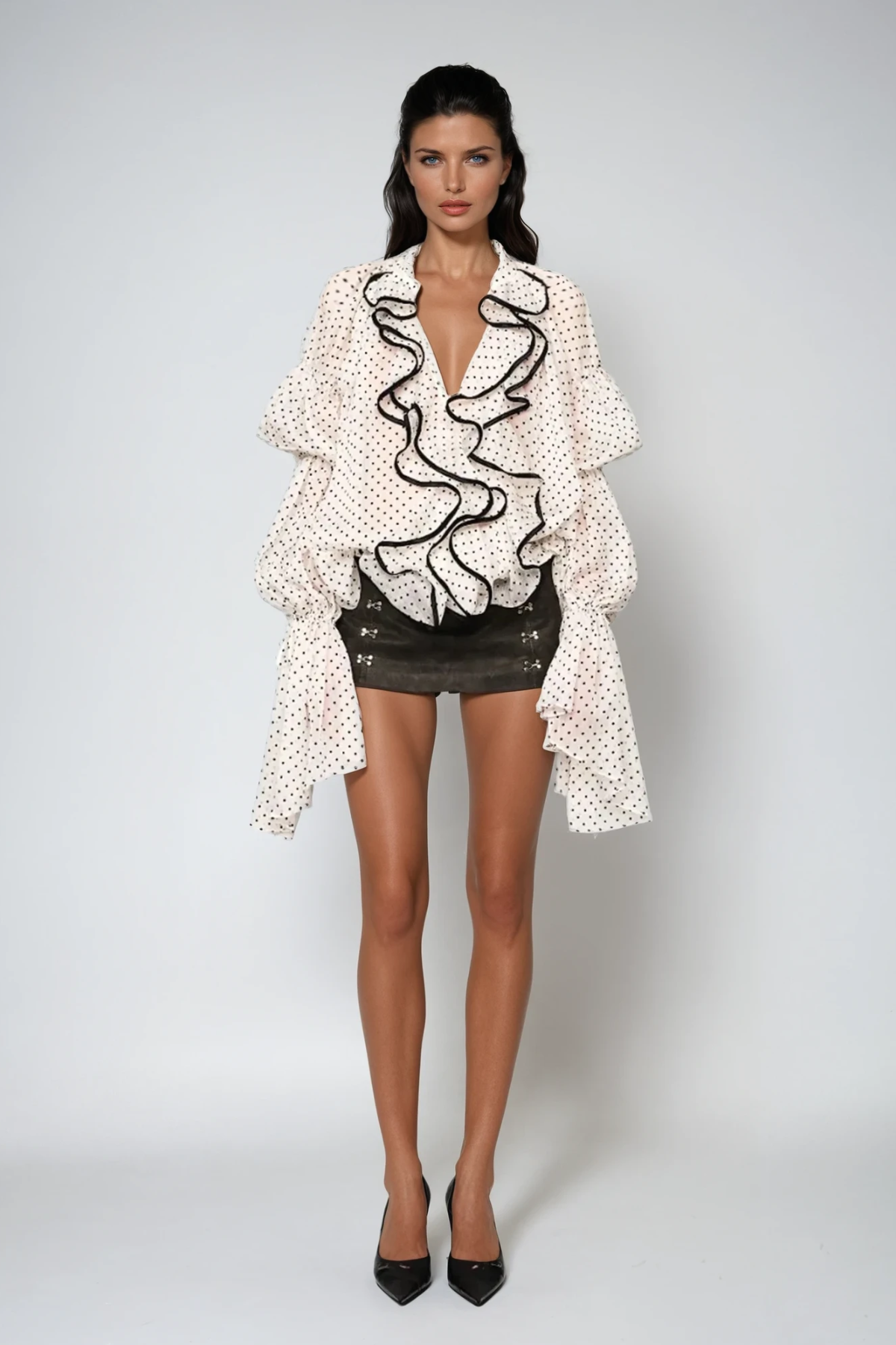 Donar Ruffle Plunge Dot Top
