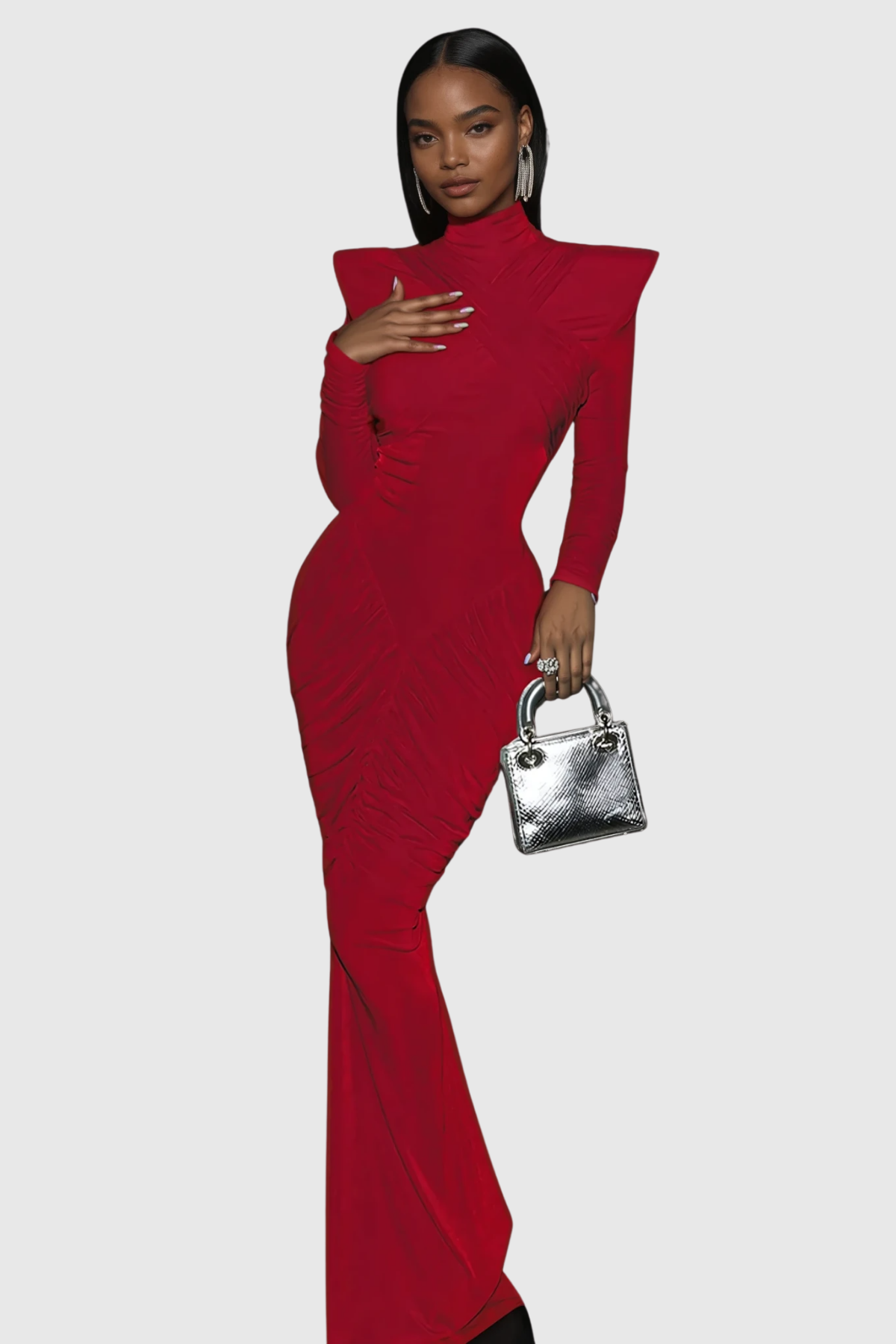 Donata Backless Ruch Bodycon Maxi Dress In Red