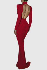 Donata Backless Ruch Bodycon Maxi Dress In Red