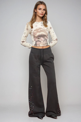 Donatella Rhinestone Bootcut Pants
