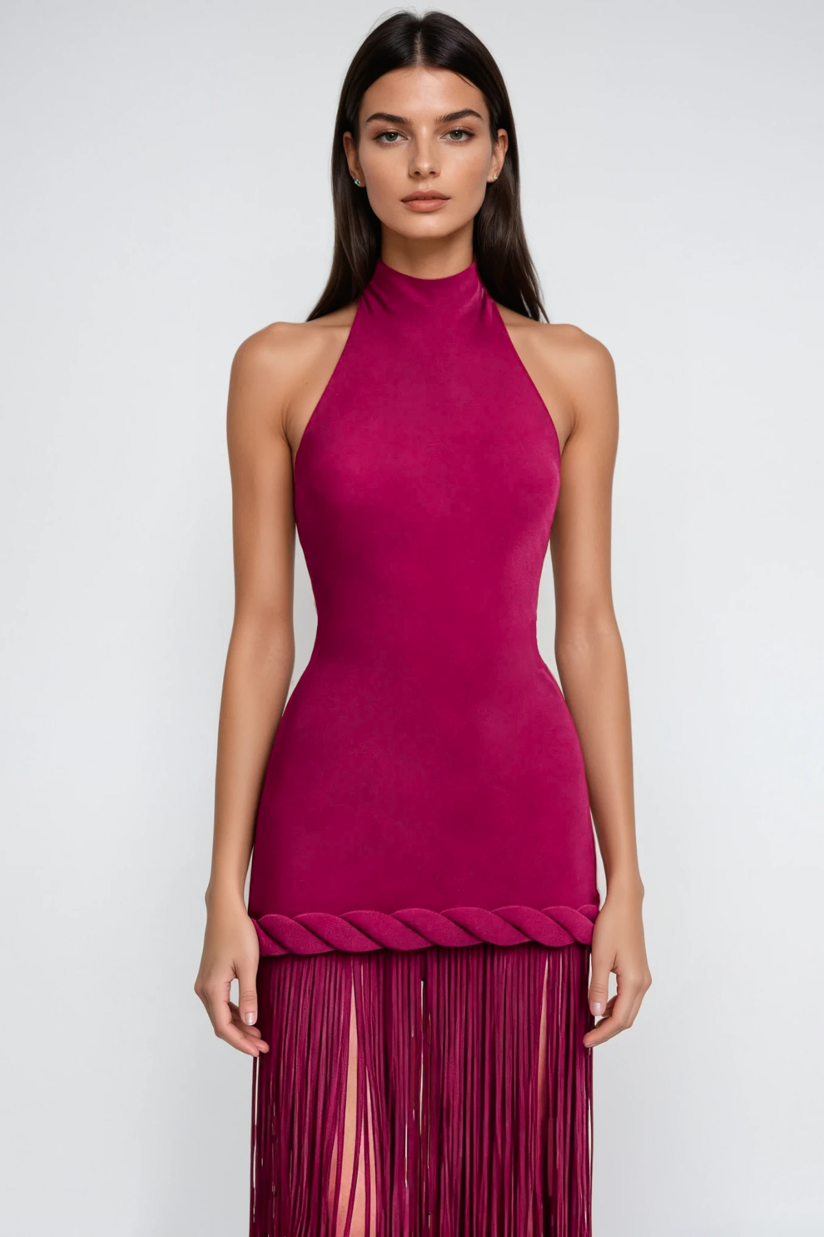 Dorel Halter Neck Twist Fringe Maxi Dress