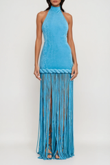 Dorel Halter Neck Twist Fringe Maxi Dress In Blue
