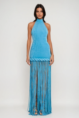 Dorel Halter Neck Twist Fringe Maxi Dress In Blue