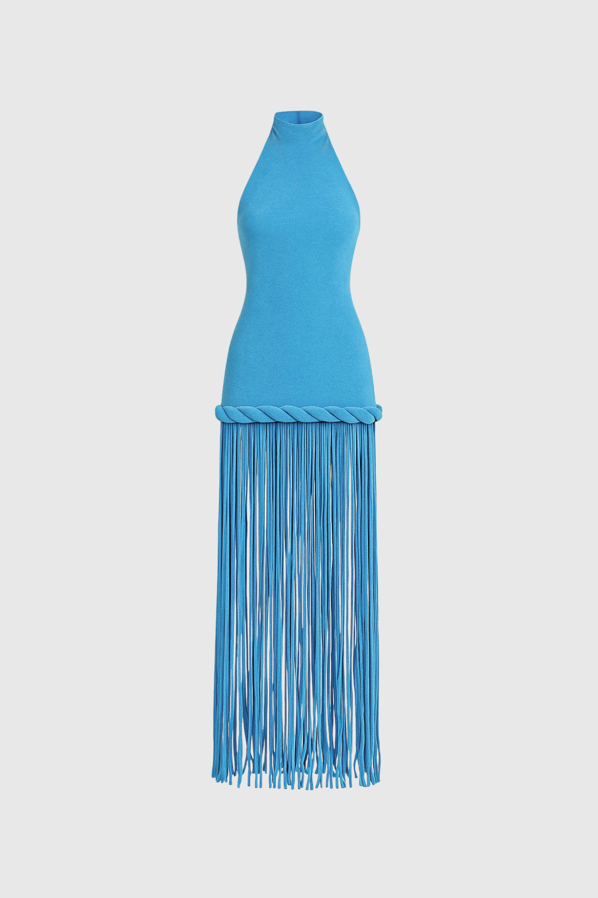 Dorel Halter Neck Twist Fringe Maxi Dress In Blue