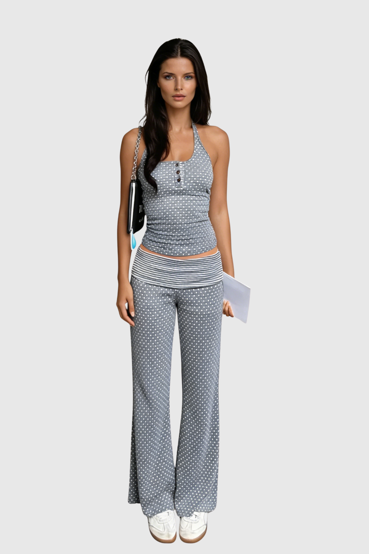 Doriana Halter Neck Dot Pants Set