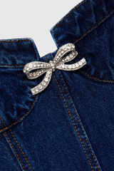 Dorofey Embellished Ruffle Denim Mini Dress