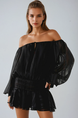 Dorota Off Shoulder Ruch Mini Dress In Black