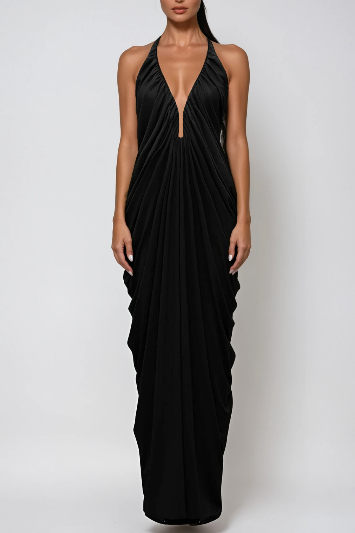Dorothea Plunge Ruch Maxi Dress