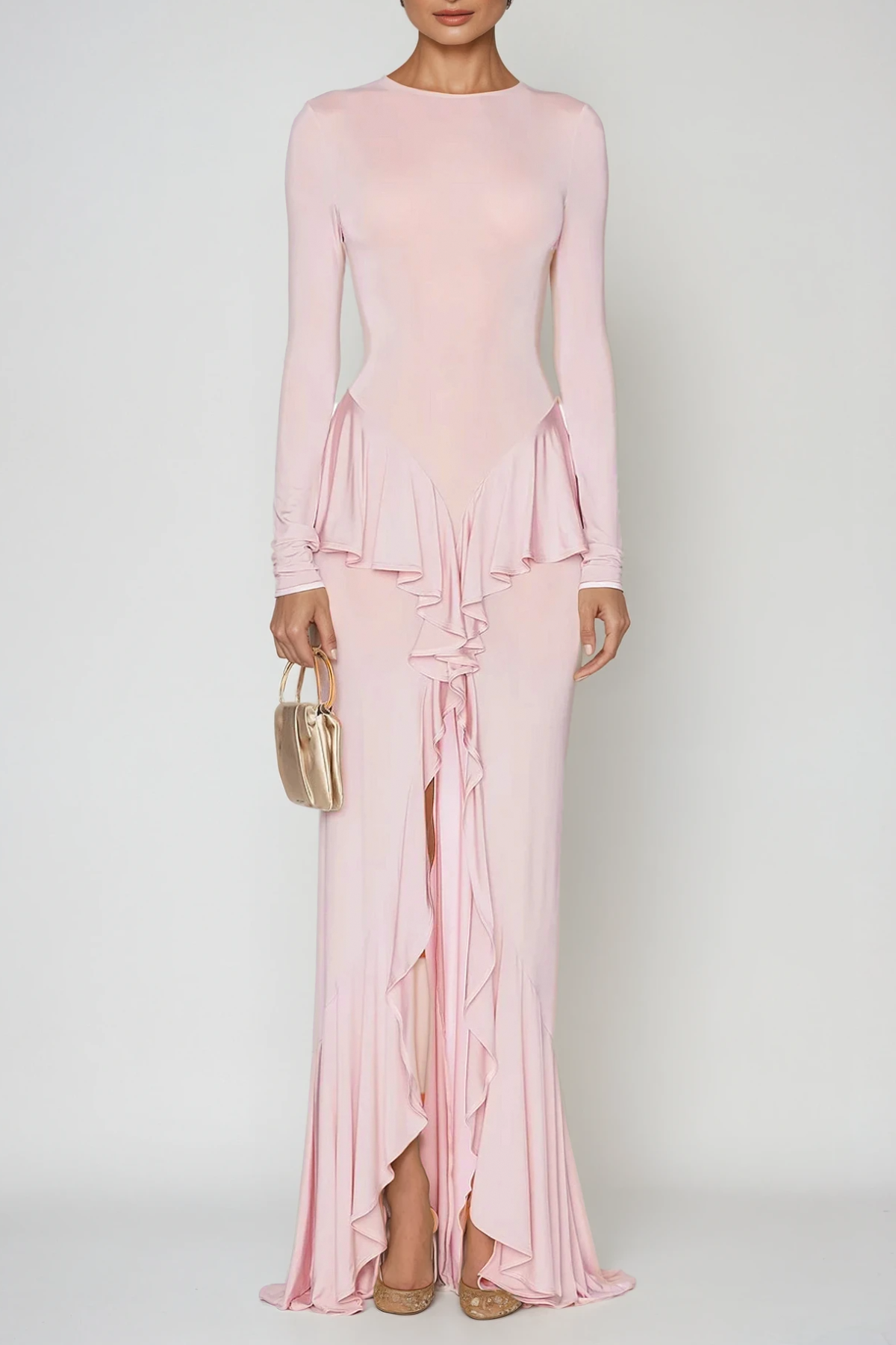 Doug Backless Ruffle Maxi Dress In Pink