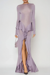 Doug Backless Ruffle Maxi Dress In Purple