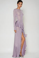 Doug Backless Ruffle Maxi Dress In Purple