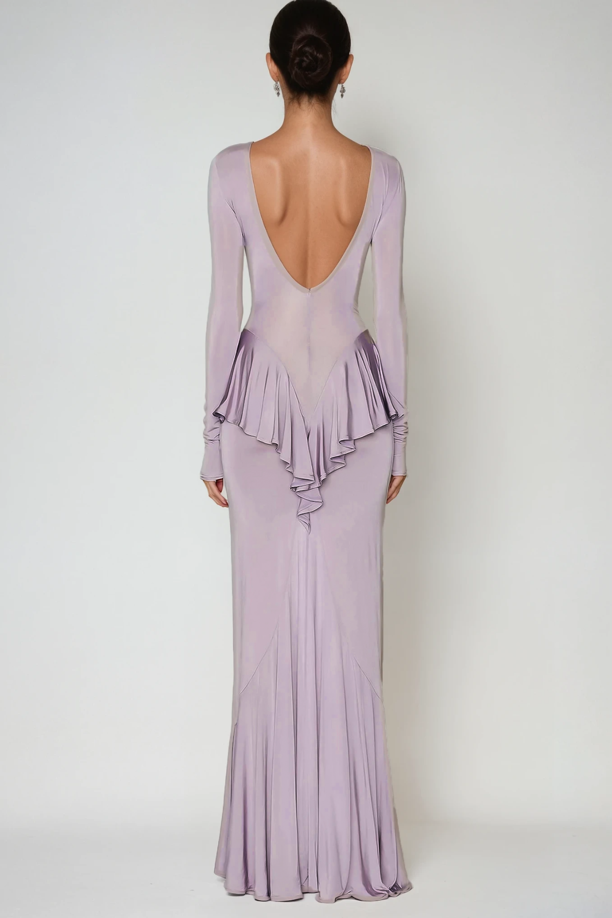 Doug Backless Ruffle Maxi Dress In Purple