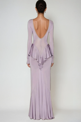 Doug Backless Ruffle Maxi Dress In Purple