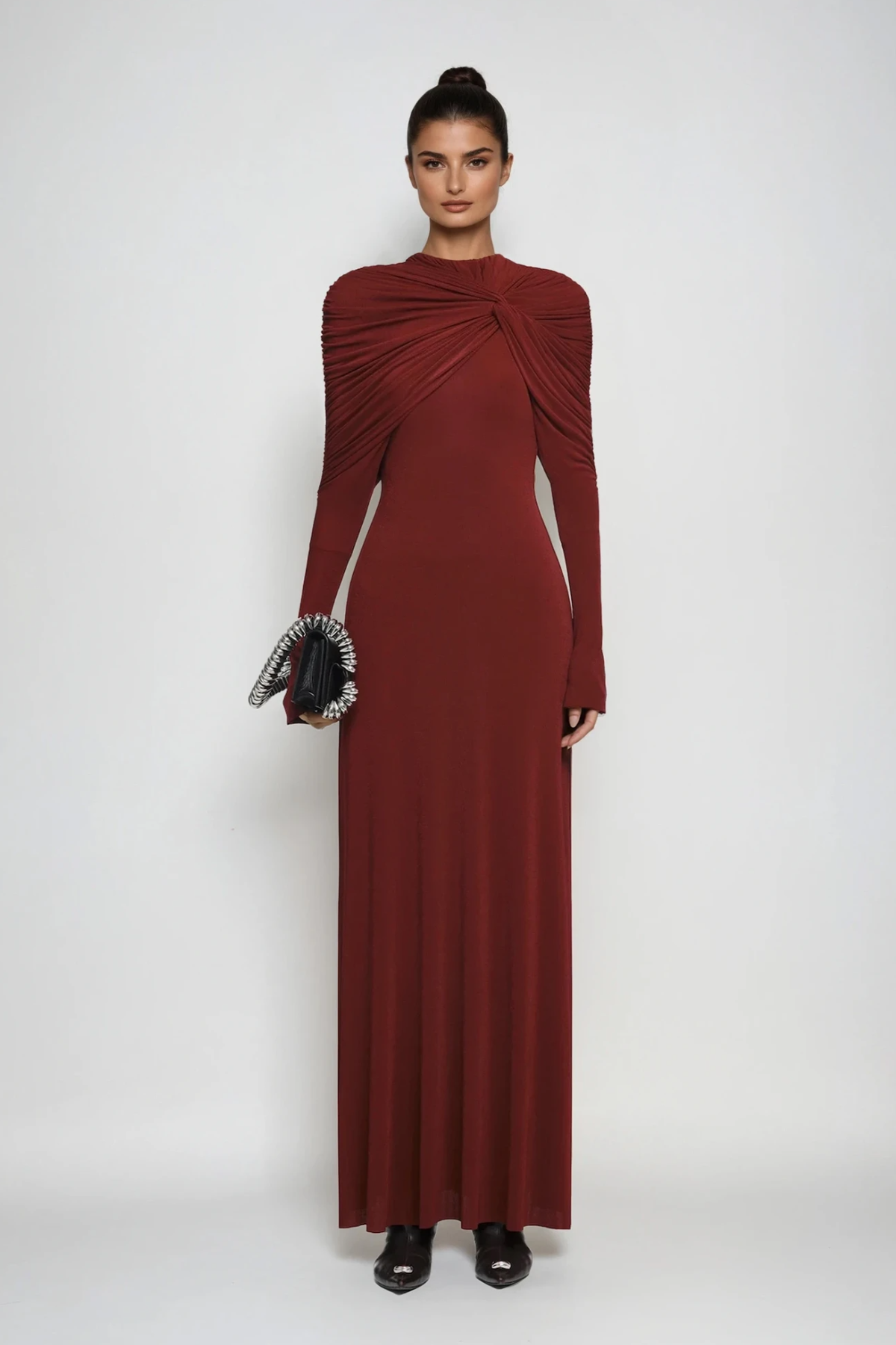 Douglass Ruch Shawl Maxi Dress In Red