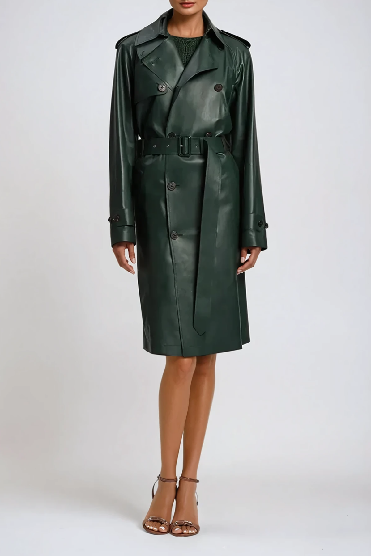 Dovydas Double Breasted Leather Trench Coat